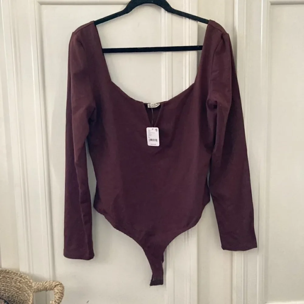 NWT Intimately Free People Stars Aligned V-Wire Bodysuit Bitter Chocolate Sz M